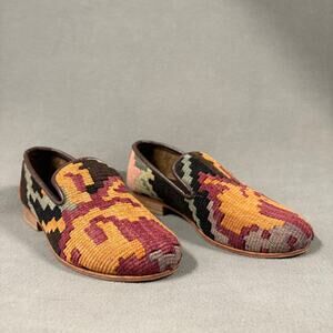 Unique Kilim Loafers 40/7 Multicolor Men's Handmade‎ One of a Kind Unisex